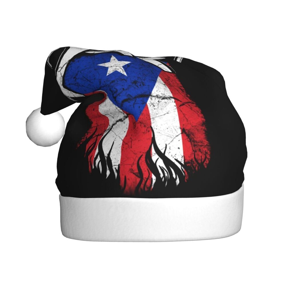 1560 Puerto Rico Flag Santa Hat - Cozy Adult Plush Christmas Beanie for New